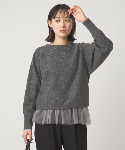 green label relaxing(グリーンレーベルリラクシング)の「ニット × チュール キャミソール プルオーバー セット(ニット/セーター・レディース・オフホワイト/ブラック/ダークグレー・FREE)」の3枚目の写真