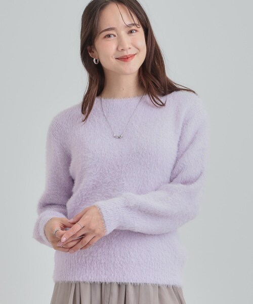 DRESKIP(ドレスキップ)の「【S-LL】きらっと華やか ふんわりラメフェザーニット(ニット/セーター・レディース・オフホワイト/チャコールグレー/パープル/グリーン系・01/02/03/04)」の4枚目の写真