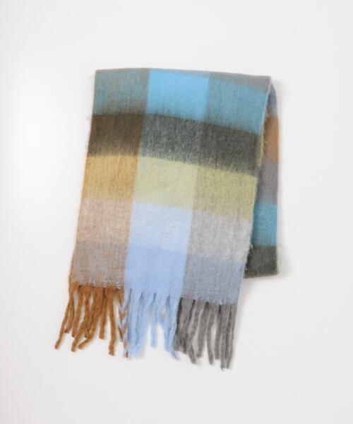 SENSE OF PLACE by URBAN RESEARCH（センスオブプレイスバイアーバンリサーチ）の「ボリュームチェックストール（マフラー・レディース・グレー/オレンジ/イエロー/ブルー・ONE）」の12枚目の写真