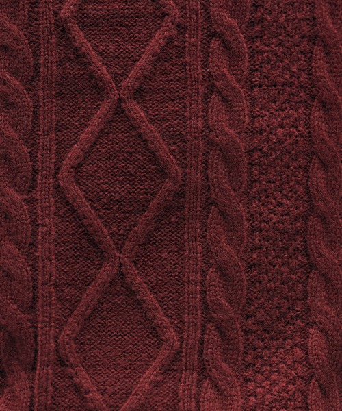 Adoon plain(アドーンプレーン)の「Shallow V-Neck Cable Knit / 浅Vネックケーブルニット(ニット/セーター・メンズ・ブラック/ブラウン/ボルドー・LARGE/MEDIUM)」の9枚目の写真