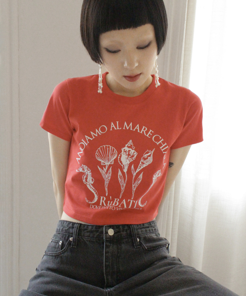 RUBATI（ルバティ）の「シェルフラワークロップTシャツ_ヴィンテージレッド（Tシャツ/カットソー・レディース・その他・size2/size1）」の2枚目の写真