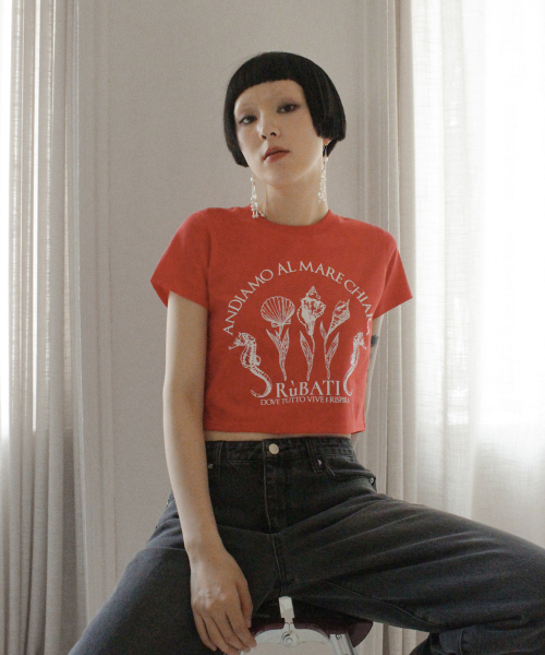 RUBATI（ルバティ）の「シェルフラワークロップTシャツ_ヴィンテージレッド（Tシャツ/カットソー・レディース・その他・size2/size1）」の3枚目の写真