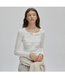 AFTERHOURS（アフターアワーズ）の「HENRY NECK LAYERED LONG SLEEVE TOP (IVORY)（Tシャツ/カットソー）」