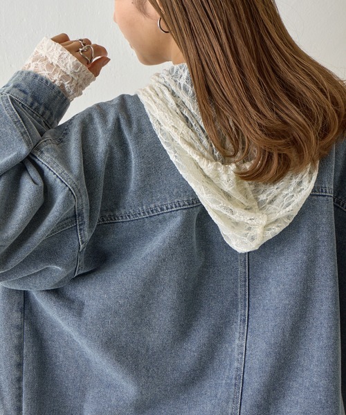 COLONY 2139(コロニートゥーワンスリーナイン)の「レース切替フードシャツ(シャツ/ブラウス・レディース・ブラック/アイボリー・FREE)」の4枚目の写真