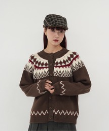 【 cunii 】ノルディック 配色 カーディガン ニット 冬 ガーリー 韓国 レディース 体型カバー