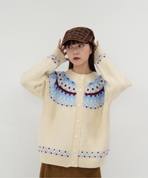 【 cunii 】ノルディック 配色 カーディガン ニット 冬 ガーリー 韓国 レディース 体型カバー
