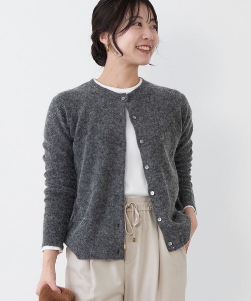 MICA&DEAL（マイカ＆ディール）の「ラメクルーネックカーディガン（カーディガン/ボレロ・レディース・ピンク/チャコールグレー・FREE）」の2枚目の写真