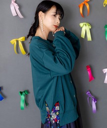 ScoLar | 153784：裾蝶刺繍2wayミニ裏毛カーディガン(カーディガン/ボレロ)