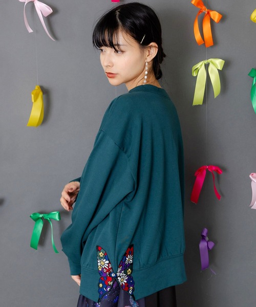 ScoLar（スカラー）の「153784：裾蝶刺繍2wayミニ裏毛カーディガン（カーディガン/ボレロ・レディース・グリーン/ブラック/杢グレー・M）」の13枚目の写真