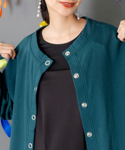ScoLar（スカラー）の「153784：裾蝶刺繍2wayミニ裏毛カーディガン（カーディガン/ボレロ・レディース・グリーン/ブラック/杢グレー・M）」の14枚目の写真