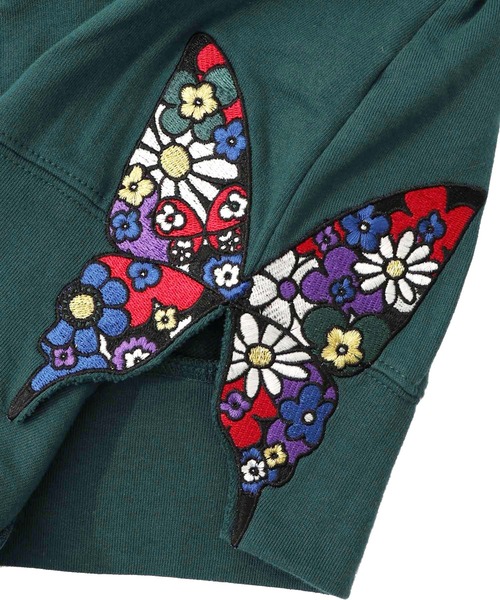 ScoLar（スカラー）の「153784：裾蝶刺繍2wayミニ裏毛カーディガン（カーディガン/ボレロ・レディース・グリーン/ブラック/杢グレー・M）」の4枚目の写真