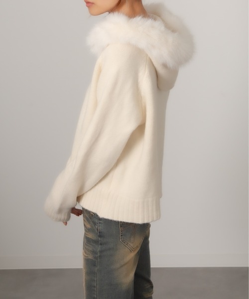 Chiina/ダブルジップ ファー付きフード ニットパーカー（パーカー