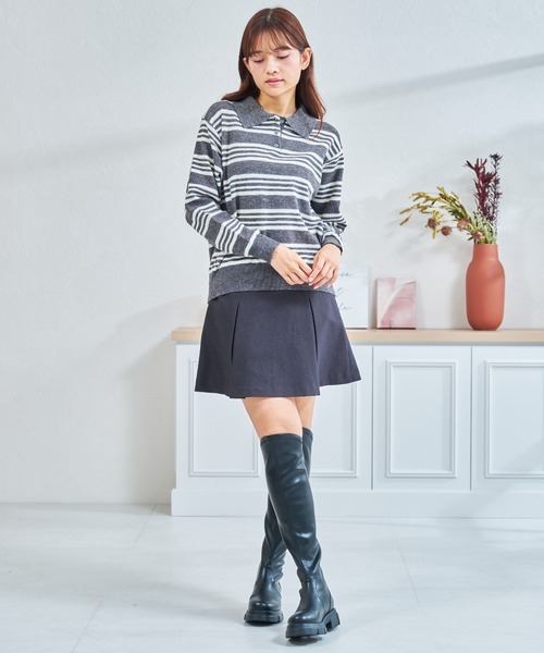 MISCH MASCH(ミッシュマッシュ)の「一部店舗限定 スラントカットストレッチニーハイブーツ(ブーツ・レディース・ブラック・M/L)」の2枚目の写真