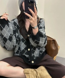 gossip！ロサンゼルス（ゴシップロサンゼルス）の「アーガイル柄 ルーズカーディガン（カーディガン/ボレロ）」