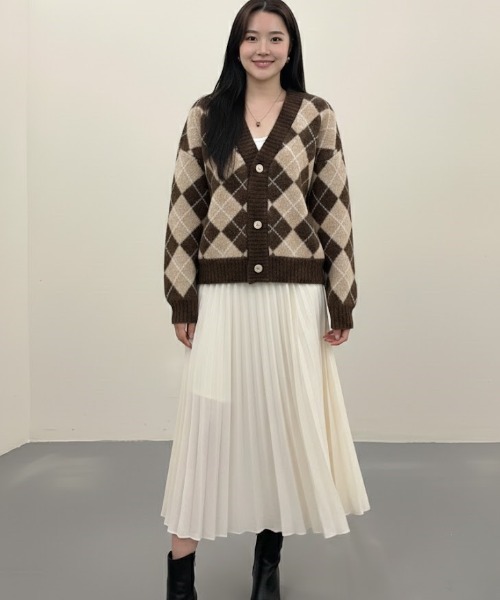 gossip！ロサンゼルス（ゴシップロサンゼルス）の「アーガイル柄 ルーズカーディガン（カーディガン/ボレロ・レディース・グレー/ブラウン・FREE）」の6枚目の写真