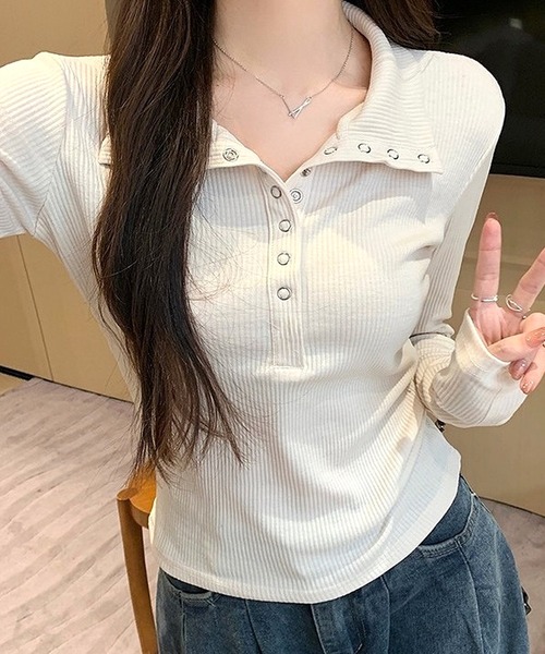 inst.ALL(インストール)の「スナップボタンヘンリーネックリブトップス(その他トップス・レディース・グレー/アイボリー・M)」の17枚目の写真