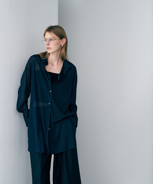 uncrave(アンクレイヴ)の「トリコットシフォン ロングシャツ(シャツ/ブラウス・レディース・ピンク系/ブラック系/ネイビー系/ホワイト系・F)」の19枚目の写真
