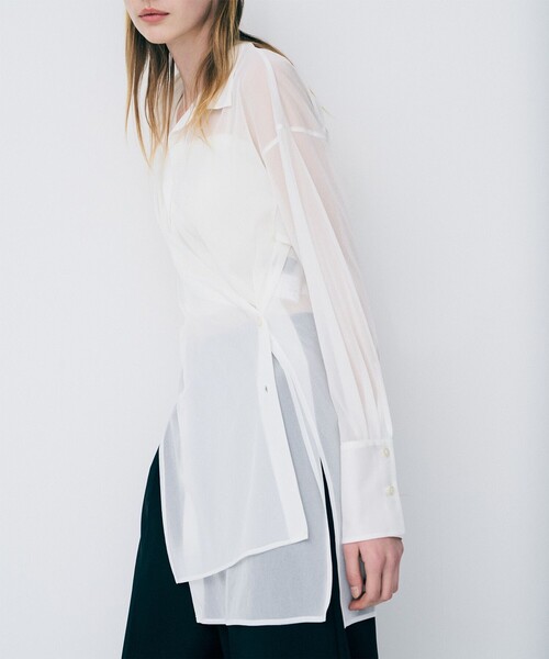 uncrave(アンクレイヴ)の「トリコットシフォン ロングシャツ(シャツ/ブラウス・レディース・ピンク系/ブラック系/ネイビー系/ホワイト系・F)」の18枚目の写真