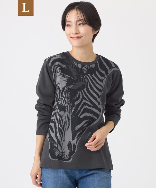 EVEX by KRIZIA(エヴェックスバイクリツィア)の「【L】【ウォッシャブル】ツインゼブラジャカードカットソー(Tシャツ/カットソー・レディース・ピンク系その他2/チャコールグレー/グリーン・44)」の1枚目の写真