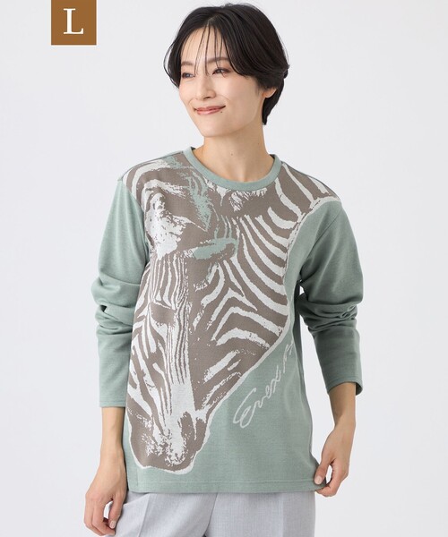EVEX by KRIZIA(エヴェックスバイクリツィア)の「【L】【ウォッシャブル】ツインゼブラジャカードカットソー(Tシャツ/カットソー・レディース・ピンク系その他2/チャコールグレー/グリーン・44)」の2枚目の写真