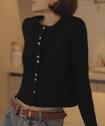 Button point ribbed round knit T-shirt_Black