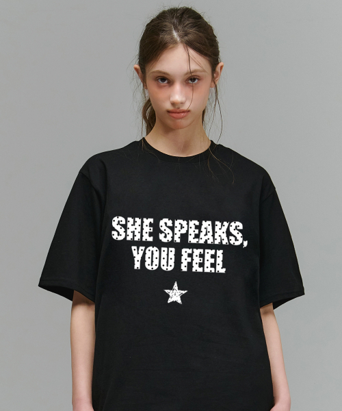 RANDOMOFF(ランダムオフ)の「SHE LETTERING DOT OVER FIT T-SHIRT (2color)(Tシャツ/カットソー・レディース・その他・S/M/L/XL)」の1枚目の写真