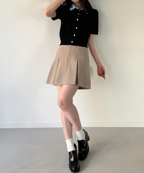 junoah（ジュノア）の「リボン取り外し可能ショート丈ドッキング半袖ポロニット（ニット/セーター・レディース・グレー/ブラック/ネイビー・LARGE/MEDIUM）」の12枚目の写真