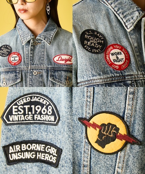 GEVS.（ジェイヴィス）の「綿100％ワッペン付ワイドシルエットデニムジャケット＜大きいサイズ有＞GEVS.（デニムジャケット・レディース・ブルー系・M-LL/3L～4L/5L～6L）」の8枚目の写真