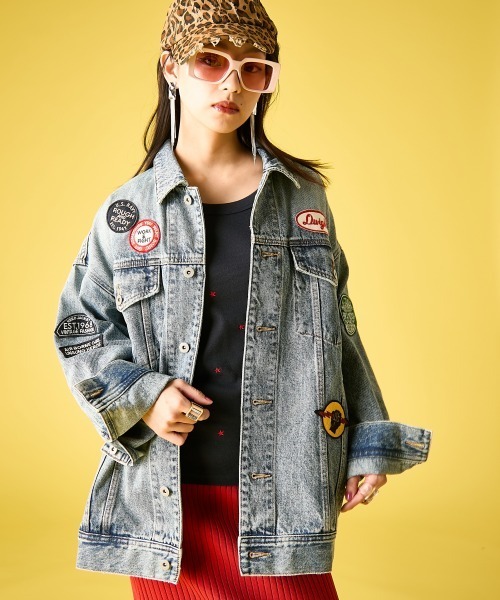 GEVS.（ジェイヴィス）の「綿100％ワッペン付ワイドシルエットデニムジャケット＜大きいサイズ有＞GEVS.（デニムジャケット・レディース・ブルー系・M-LL/3L～4L/5L～6L）」の13枚目の写真