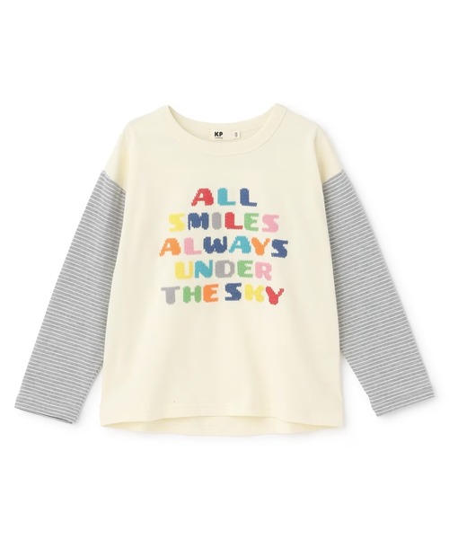 KP BOY（ケーピーボーイ）の「ロゴクロス刺しゅう 長袖Tシャツ（Tシャツ/カットソー・キッズ・ネイビー/オフホワイト・120cm/130cm/140cm/150cm/160cm）」の2枚目の写真