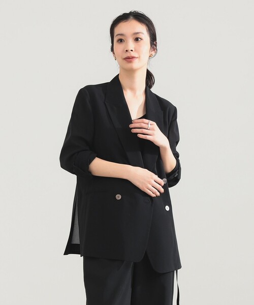 Demi-Luxe BEAMS（デミルクス ビームス）の「AK+1 / シアー 4ボタン ダブル ジャケット（テーラードジャケット・レディース・ブラック/グレー・38/36）」の2枚目の写真