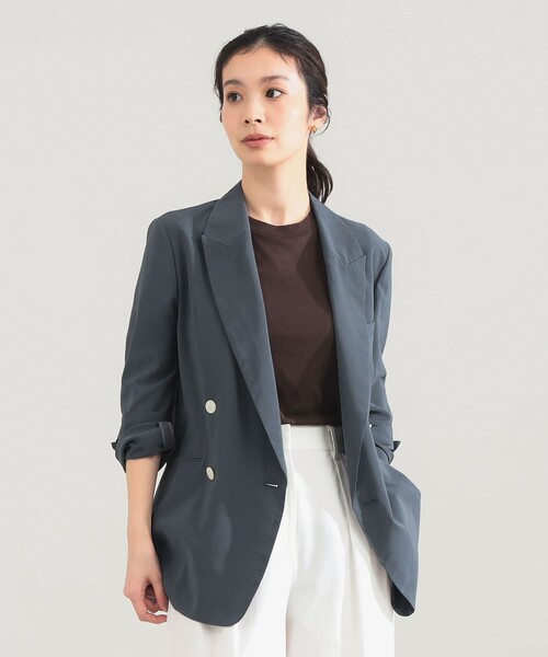 Demi-Luxe BEAMS（デミルクス ビームス）の「AK+1 / シアー 4ボタン ダブル ジャケット（テーラードジャケット・レディース・ブラック/グレー・38/36）」の6枚目の写真