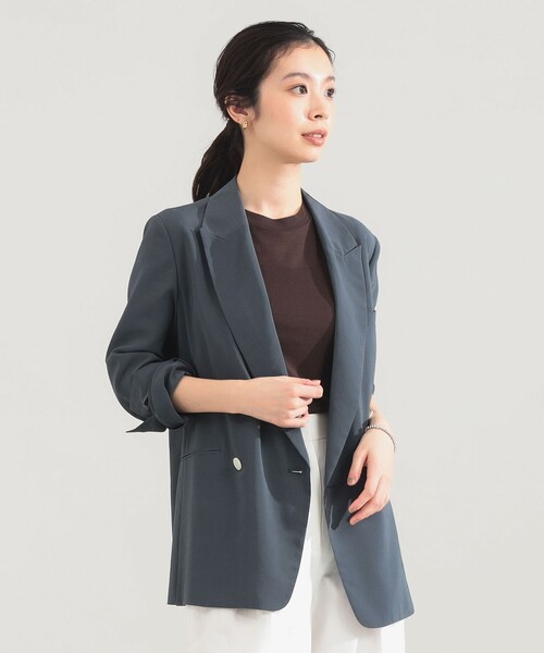 Demi-Luxe BEAMS（デミルクス ビームス）の「AK+1 / シアー 4ボタン ダブル ジャケット（テーラードジャケット・レディース・ブラック/グレー・38/36）」の7枚目の写真