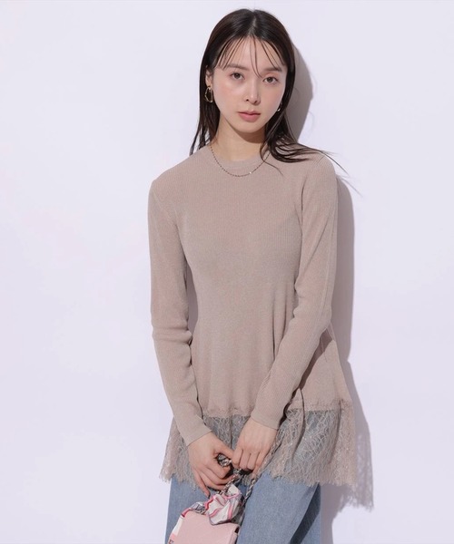 Mystrada(マイストラーダ)の「レースドッキングニット(ニット/セーター・レディース・ピンク系その他/ブラック/ミント/ホワイト・38)」の4枚目の写真