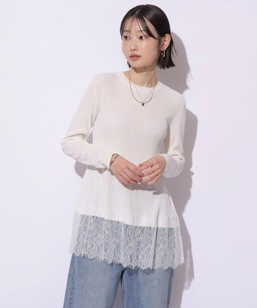 Mystrada(マイストラーダ)の「レースドッキングニット(ニット/セーター・レディース・ピンク系その他/ブラック/ミント/ホワイト・38)」の2枚目の写真