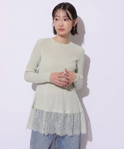 Mystrada(マイストラーダ)の「レースドッキングニット(ニット/セーター・レディース・ピンク系その他/ブラック/ミント/ホワイト・38)」の3枚目の写真