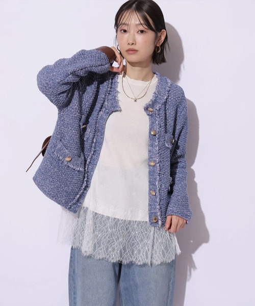 Mystrada(マイストラーダ)の「レースドッキングニット(ニット/セーター・レディース・ピンク系その他/ブラック/ミント/ホワイト・38)」の10枚目の写真