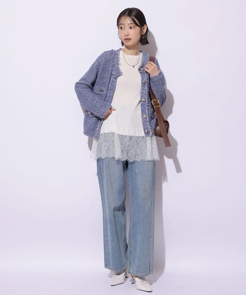 Mystrada(マイストラーダ)の「レースドッキングニット(ニット/セーター・レディース・ピンク系その他/ブラック/ミント/ホワイト・38)」の12枚目の写真