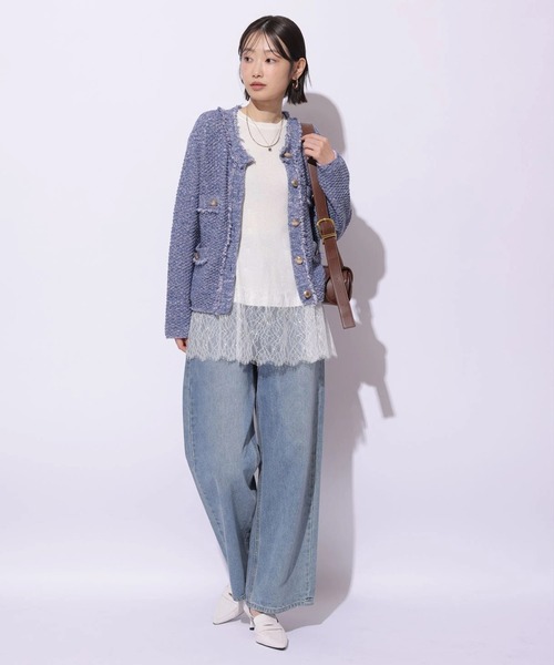 Mystrada(マイストラーダ)の「レースドッキングニット(ニット/セーター・レディース・ピンク系その他/ブラック/ミント/ホワイト・38)」の13枚目の写真