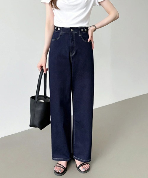 Miniministore(ミニミニストア)の「レディースデニムパンツウエストボタン調節(デニムパンツ・レディース・ブラック/ダークブルー・M/XL/S/L)」の2枚目の写真