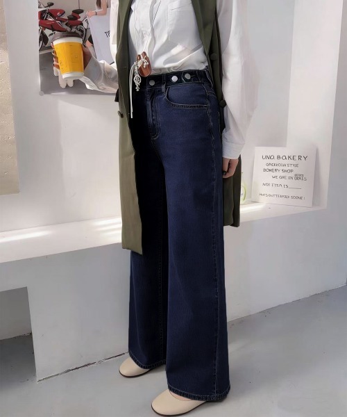 Miniministore(ミニミニストア)の「レディースデニムパンツウエストボタン調節(デニムパンツ・レディース・ブラック/ダークブルー・M/XL/S/L)」の7枚目の写真