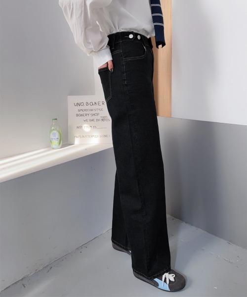 Miniministore(ミニミニストア)の「レディースデニムパンツウエストボタン調節(デニムパンツ・レディース・ブラック/ダークブルー・M/XL/S/L)」の11枚目の写真