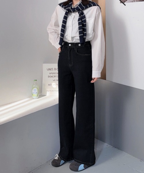 Miniministore(ミニミニストア)の「レディースデニムパンツウエストボタン調節(デニムパンツ・レディース・ブラック/ダークブルー・M/XL/S/L)」の14枚目の写真