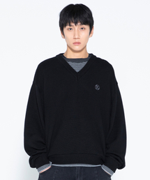 XTONZ（エクストーンズ）の「XTK180 ストライプレイヤードVネックプルオーバーニット (ブラック)（ニット/セーター）」