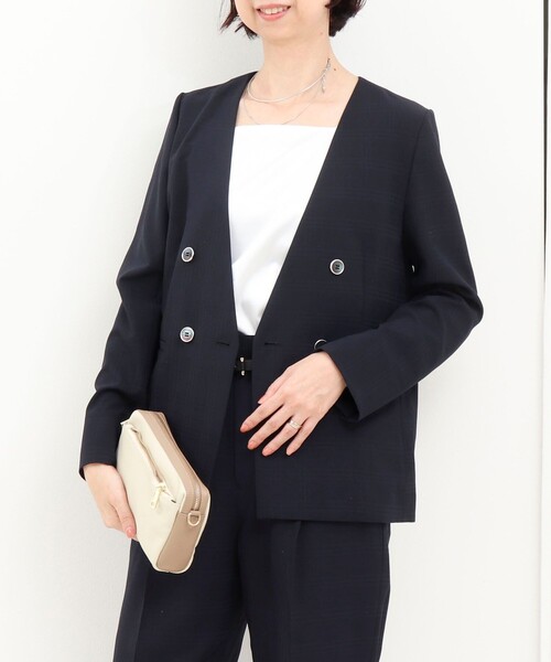 MICO COULIER（ミコクリエ）の「《セットアップ対応》シアーチェックジャケット（ダウンジャケット/コート・レディース・ネイビー・38/40）」の3枚目の写真