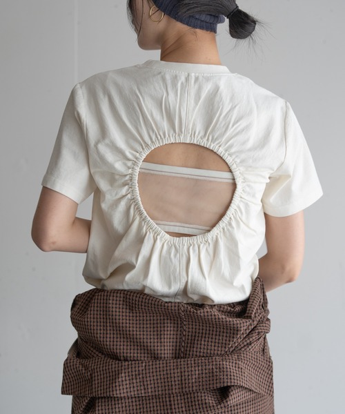 hwyl(ヒュイル)の「バックオープンTシャツ(Tシャツ/カットソー・レディース・チャコールグレー/ライトピンク/アイボリー・FREE)」の8枚目の写真