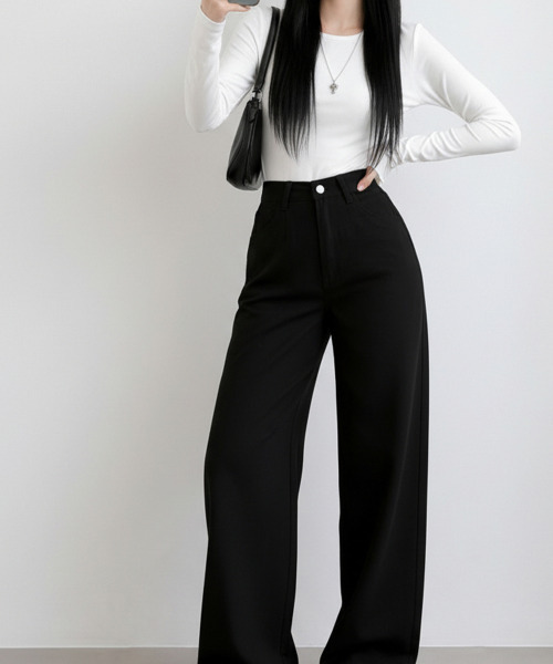 VIVID LADY（ビビッドレディー）の「ワイド ストレート デニムパンツ（デニムパンツ・レディース・ブラック・LARGE/MEDIUM/SMALL）」の4枚目の写真
