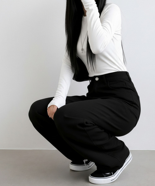 VIVID LADY（ビビッドレディー）の「ワイド ストレート デニムパンツ（デニムパンツ・レディース・ブラック・LARGE/MEDIUM/SMALL）」の5枚目の写真