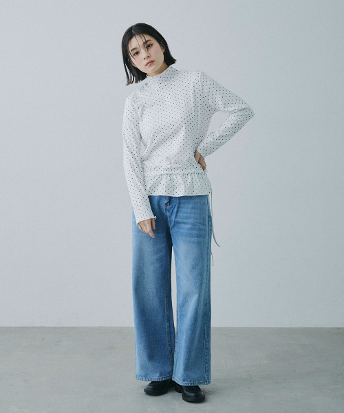Mirette(ミレット)の「ドットペプラム ハイネックトップス / Polka Dot Peplum High-Neck Top(Tシャツ/カットソー・レディース・ホワイト・LARGE/MEDIUM)」の17枚目の写真