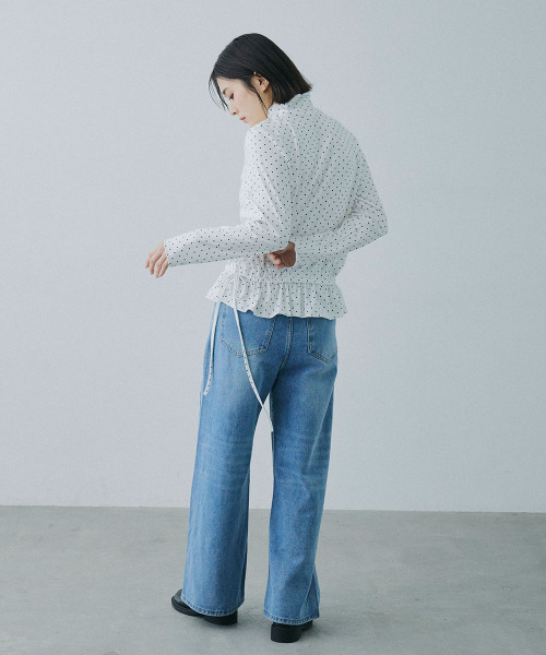 Mirette(ミレット)の「ドットペプラム ハイネックトップス / Polka Dot Peplum High-Neck Top(Tシャツ/カットソー・レディース・ホワイト・LARGE/MEDIUM)」の15枚目の写真